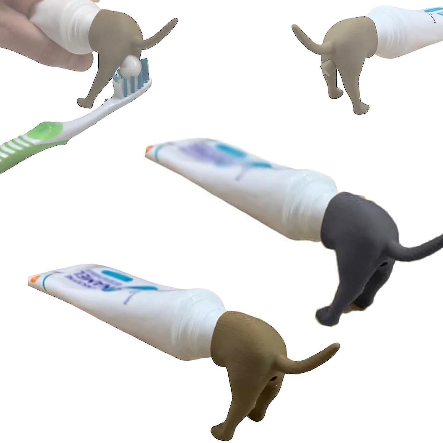 2pcs Pooping Dog Butt Toothpaste Topper, Pooping Toothpaste Cap Toothpaste Vomit Topper Dispenser Cap Funny Gadgets Gift