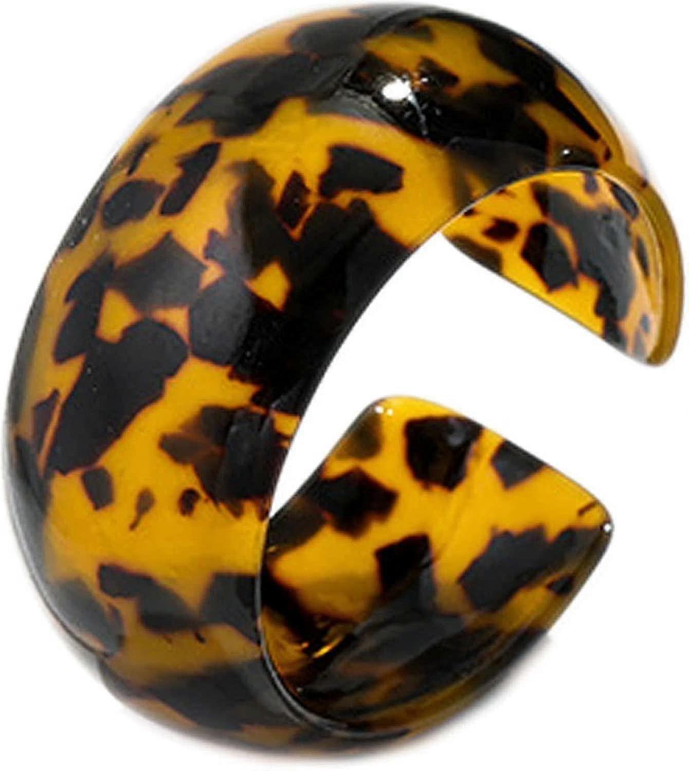 Acrylic Tortoise Shell Wide Open Cuff Bangle Adjustable Acetate Mottled Leopard Print Statement Brac