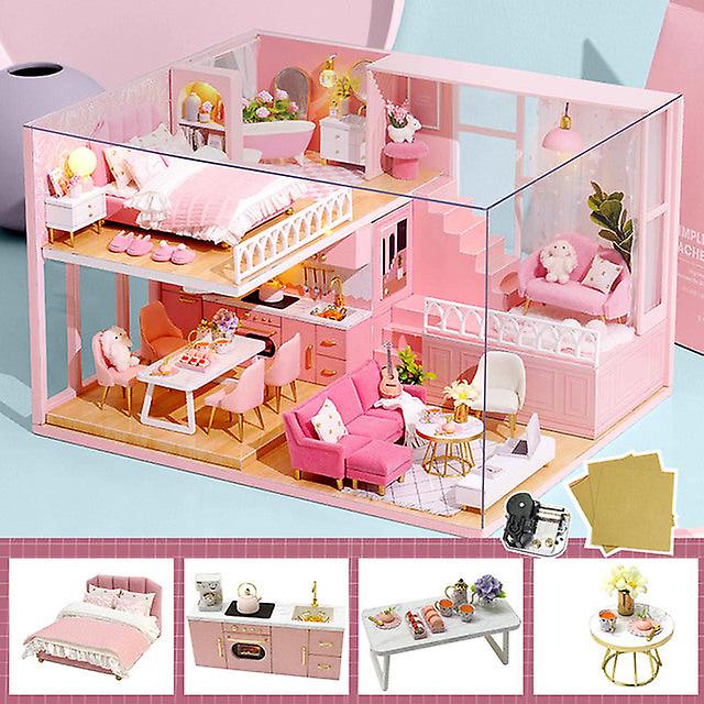 Diy Doll House Wooden Doll Houses Miniature Dollhouse Furniture Kit Toys  Casa For Children Christmas Gift L026