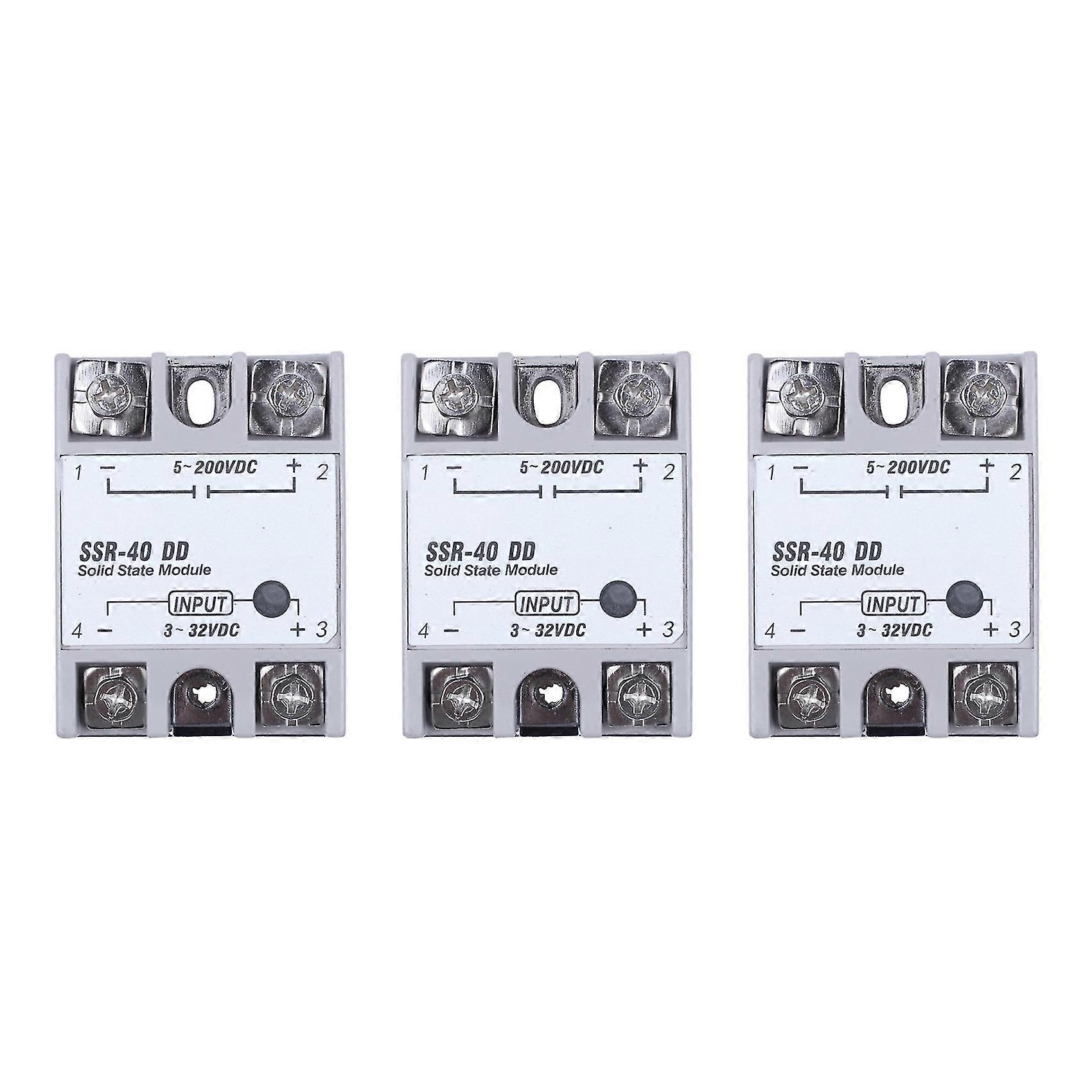 3x Single Phase Solid State Relay Dc-dc Ssr-40dd 40a White+silver