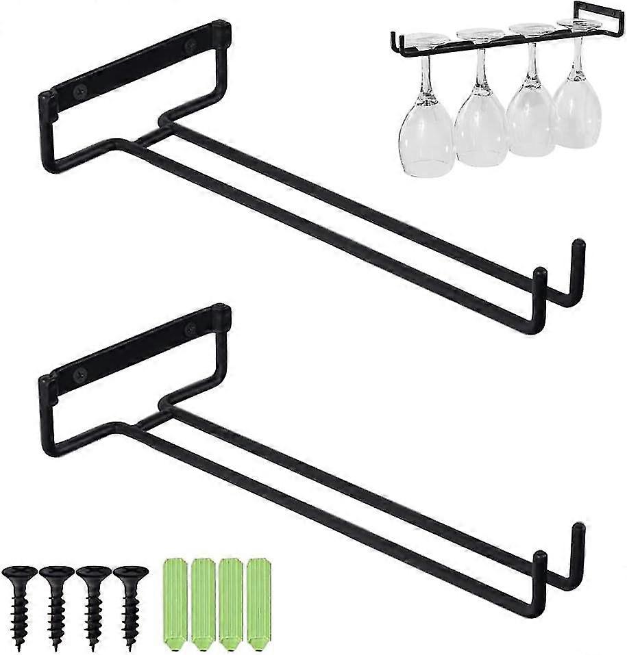 Wine Glass Rack Set of 2 Hanging Glasses Holder Stemware Glasses Holder for Shelf Hanging Glass Rack Under Cabinet Wine Glass Rack Black,With Screws