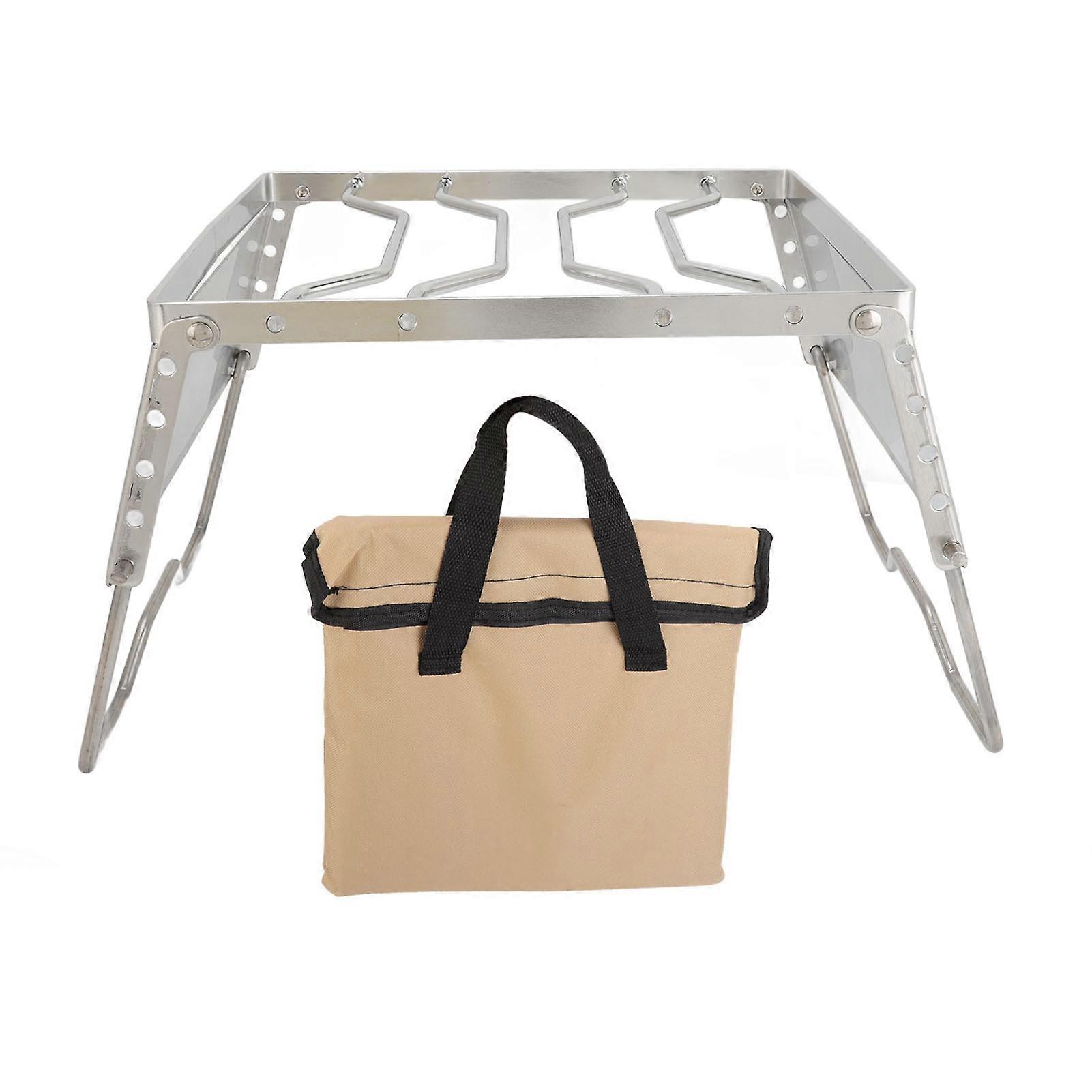 Asatrb5 Stove Stand Rack Stainless Steel Silver Foldable Multifunctional Portable Picnic Pot Bracket