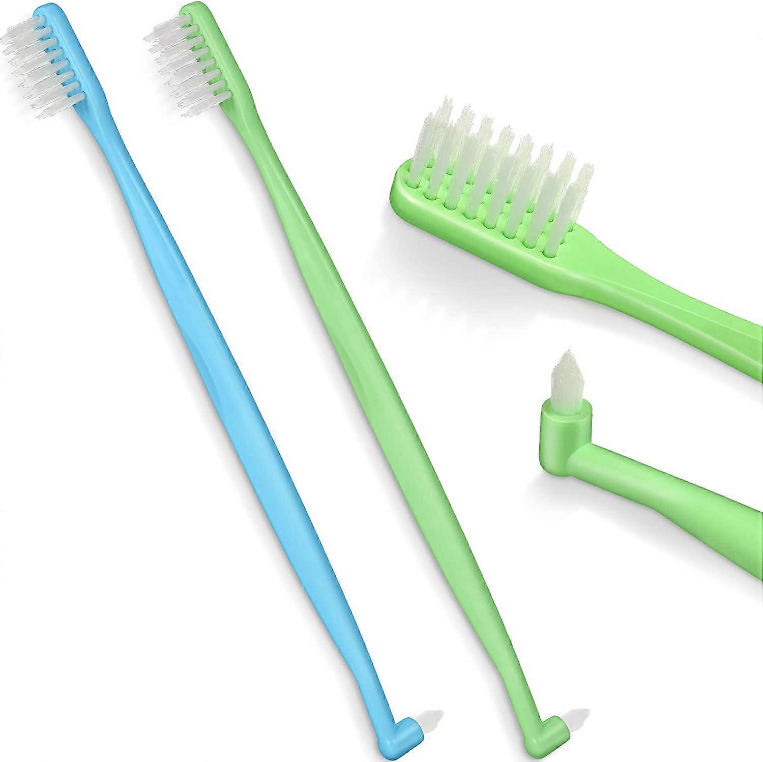 2 pièces Brace brosse à dents à double extrémité V-trim poils brosse à dents doux (vert + bleu)