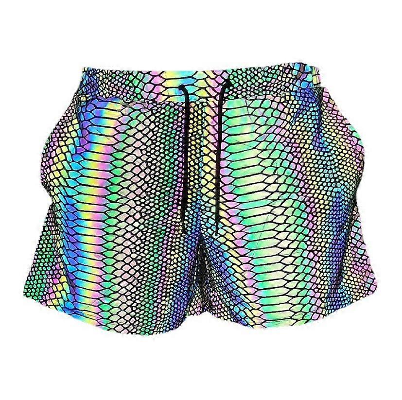 Rainbow Reflective Shorts Pants Men Fluorescent Snakeskin pattern S