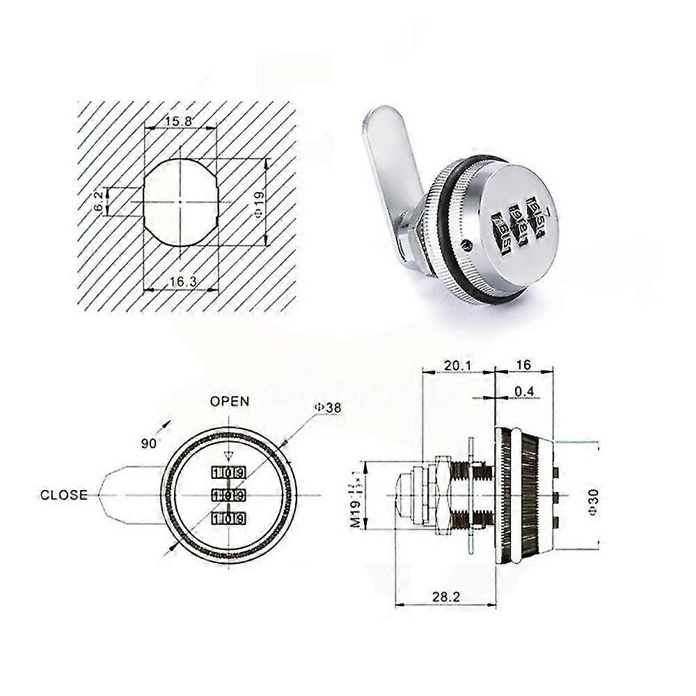 ボックス、引き出し、メールボックス、ドア、家具(3.8cm、シルバー)の1つのピースのセキュリティのためのパスワードコード付きセキュリティロックの組み合わせ