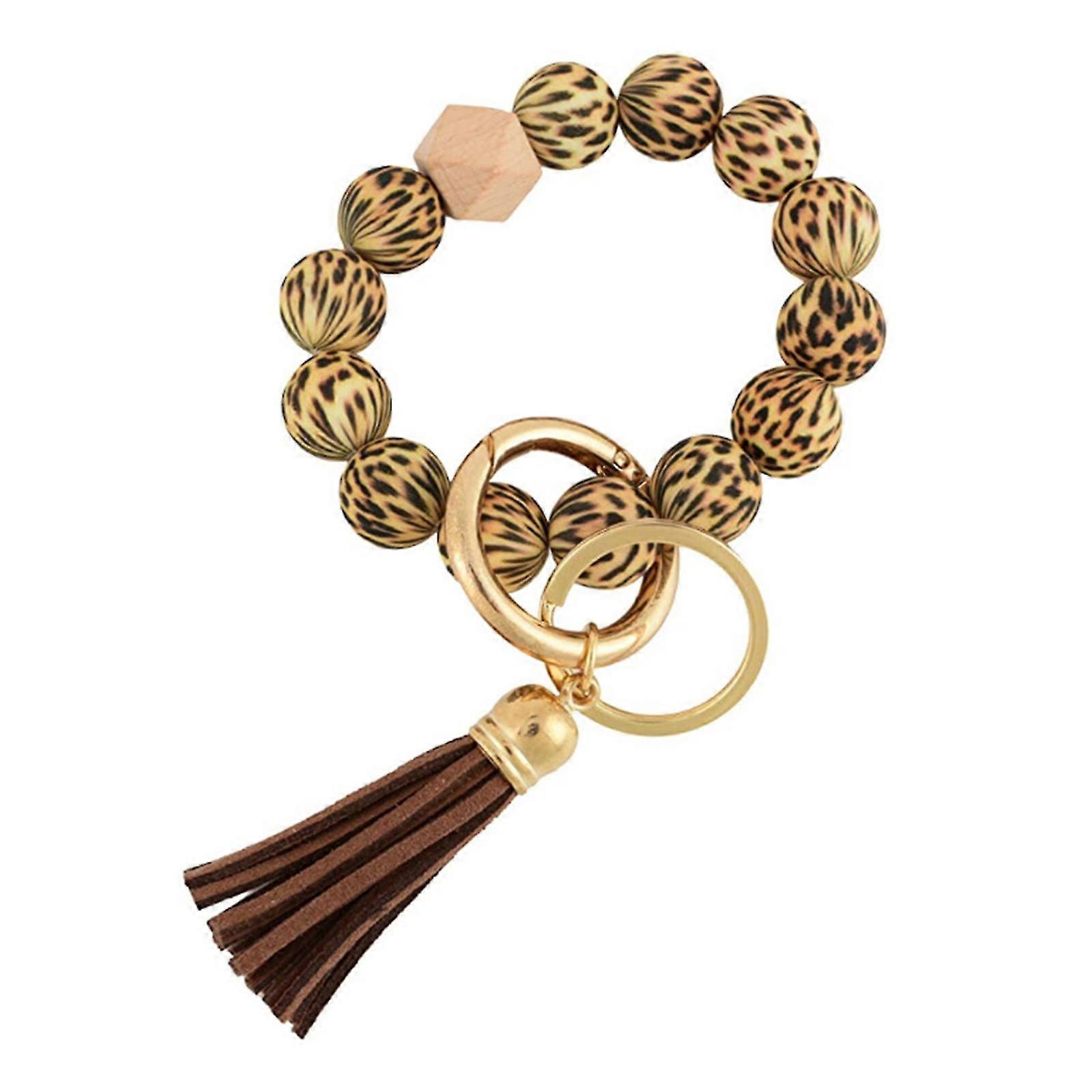 Portable House Car Keys Ring Holder Elastic Beaded Silicone Bracelet Bangle Wristlet