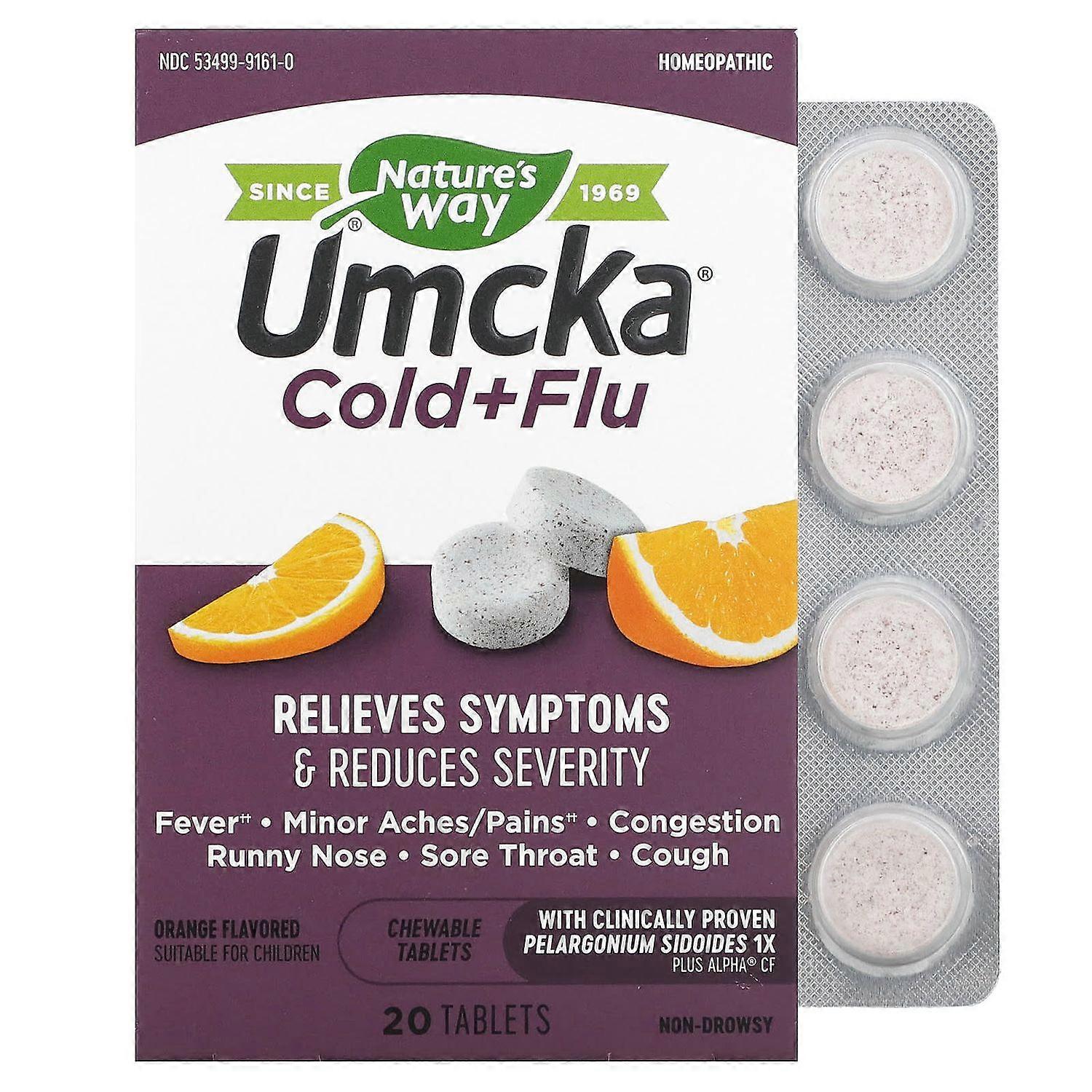 Nature's Way, Umcka, Cold+Flu, Orange, 20 Chewable Tablets