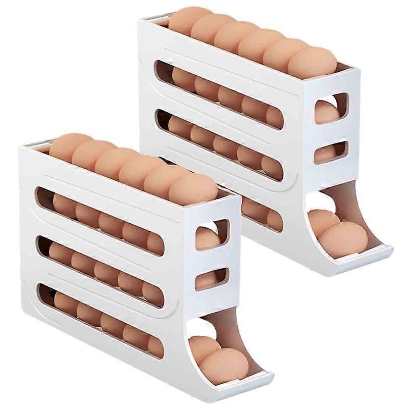 2PCS Eggs Holder For Fridge,4 Tiers Auto Rolling Fridge Egg Organizer