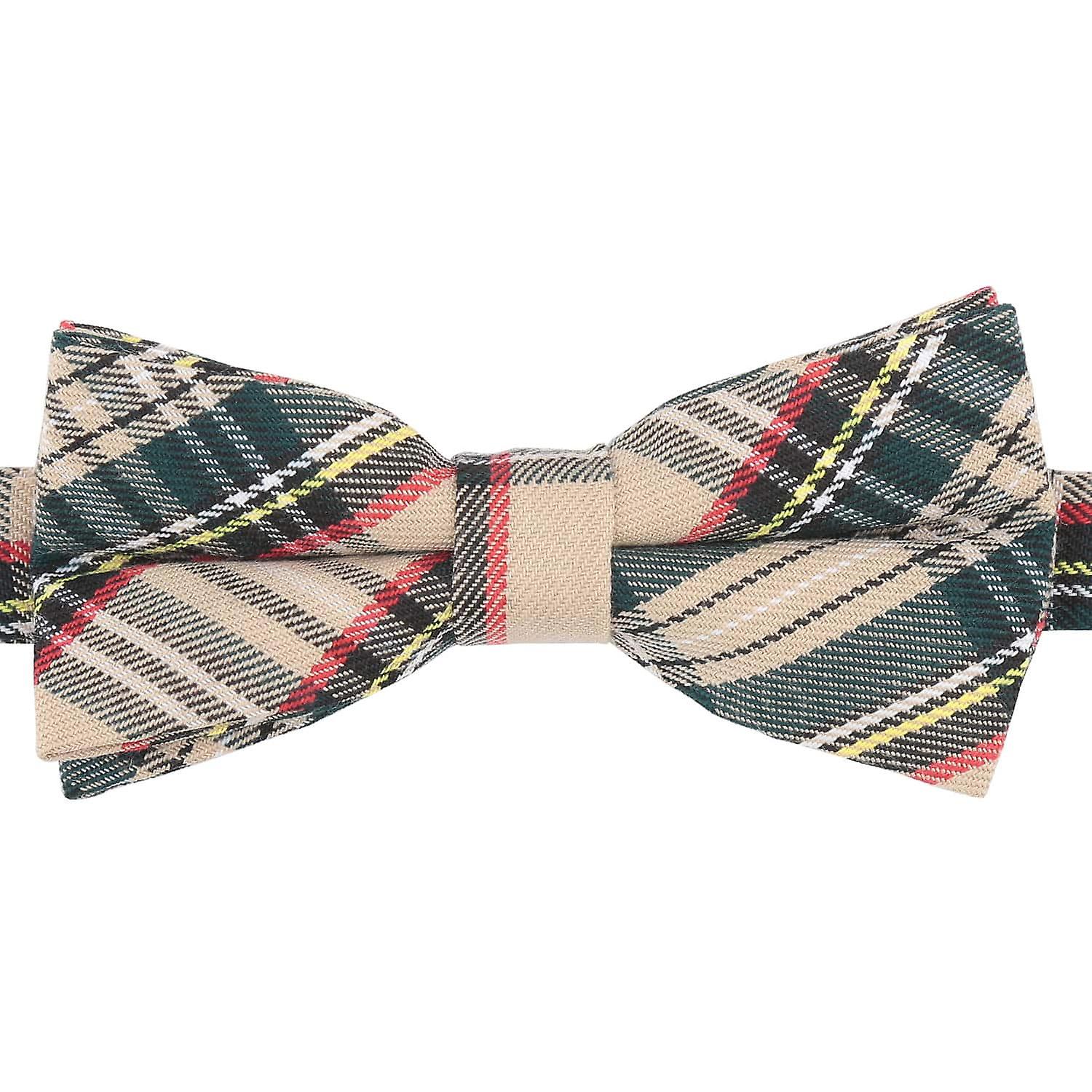 Beige Tartan Plaid Bow Tie