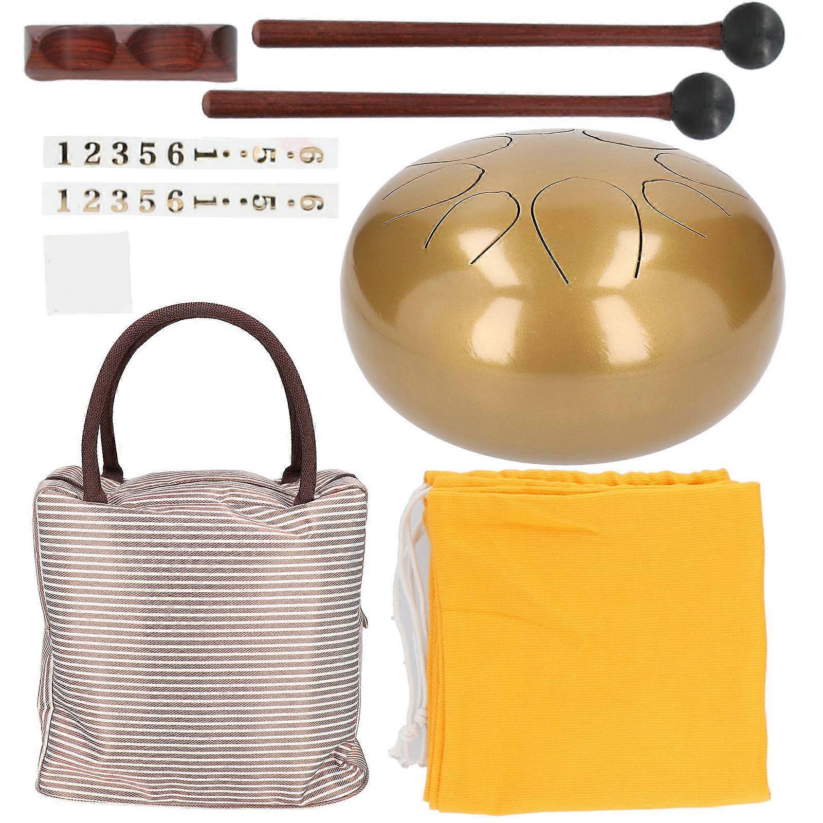 Steel Tongue Drum 8Tone Ethereal WorryFree Sanskrit Hand Pan 10in Percussion Instrument(Gold )
