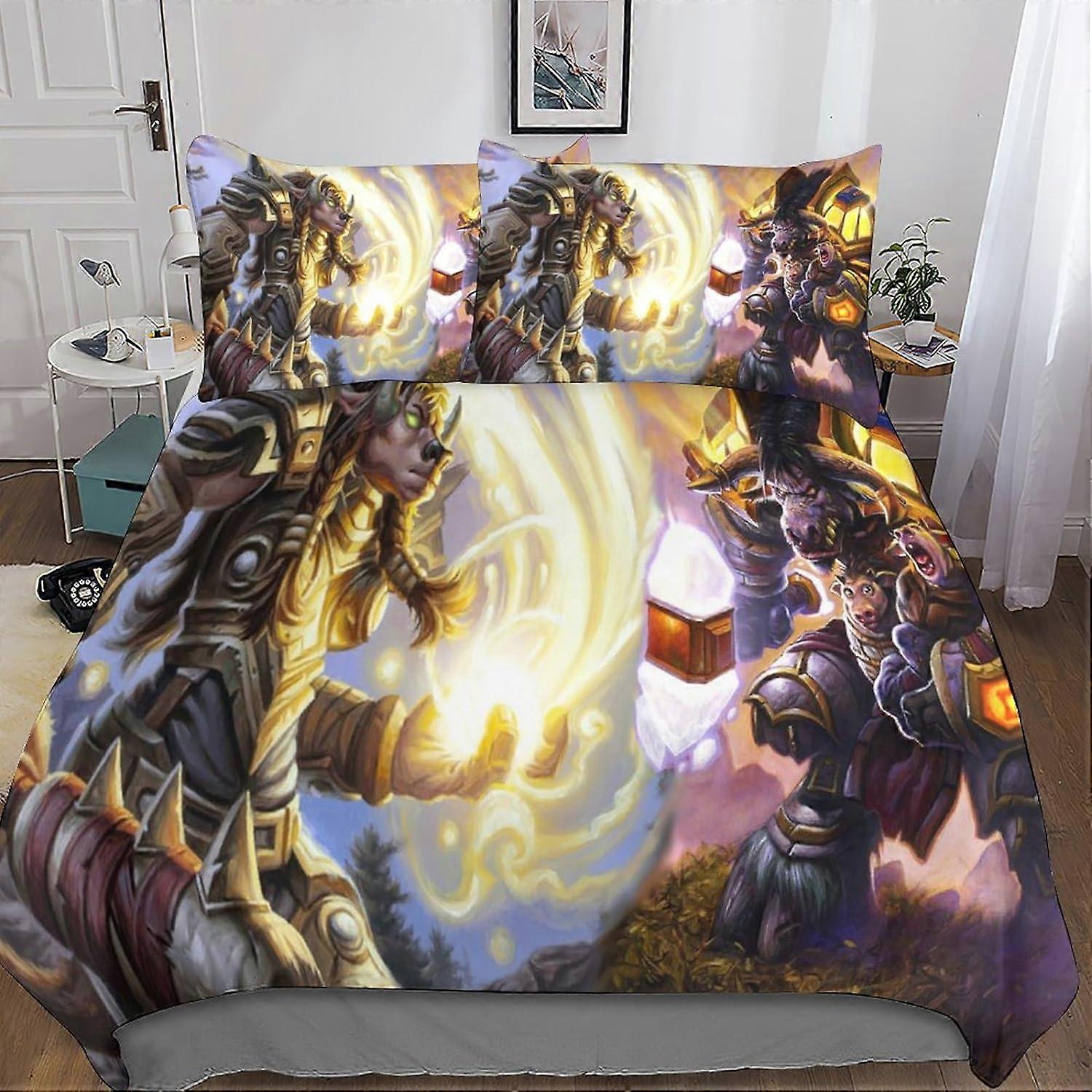 3D Warcraft Poszwa na kołdrę Pościel i poszewka na poduszkę Mikrofibra Mężczyźni Młodzież Chłopcy Dzieci WOW Game Komplety pościeli z zapięciem na zamek błyskawiczny 3 szt Podwójne