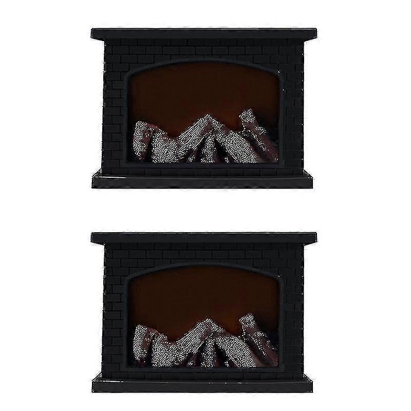2x Electric Fireplace Lantern Led Flame Log Effect Rectangle Fire Place Lantern Hy