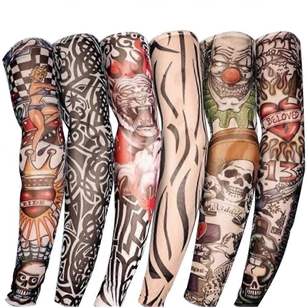 2 Pcs New Nylon Elastic Fake Temporary Tattoo Sleeve Designs Body Arm Stockings Tattoos
