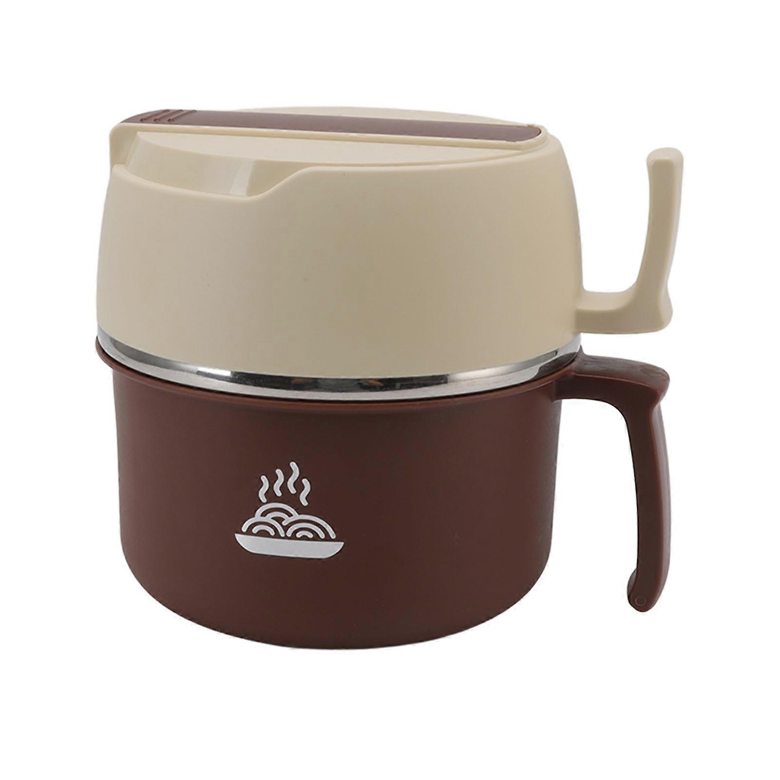 Stainless Steel Noodle Bowl Lunch Box Double Layer Ramen Bowl with Handle Lid Fork and Spoon for Office Workers Students