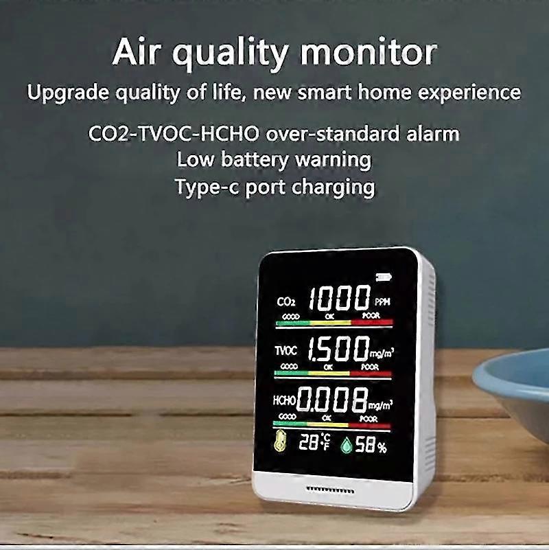 5 In1 Co2 Meter Digital Temperature Humidity Sensor Tester Air Quality Monitor Carbon Dioxide Tvoc Hcho Detector