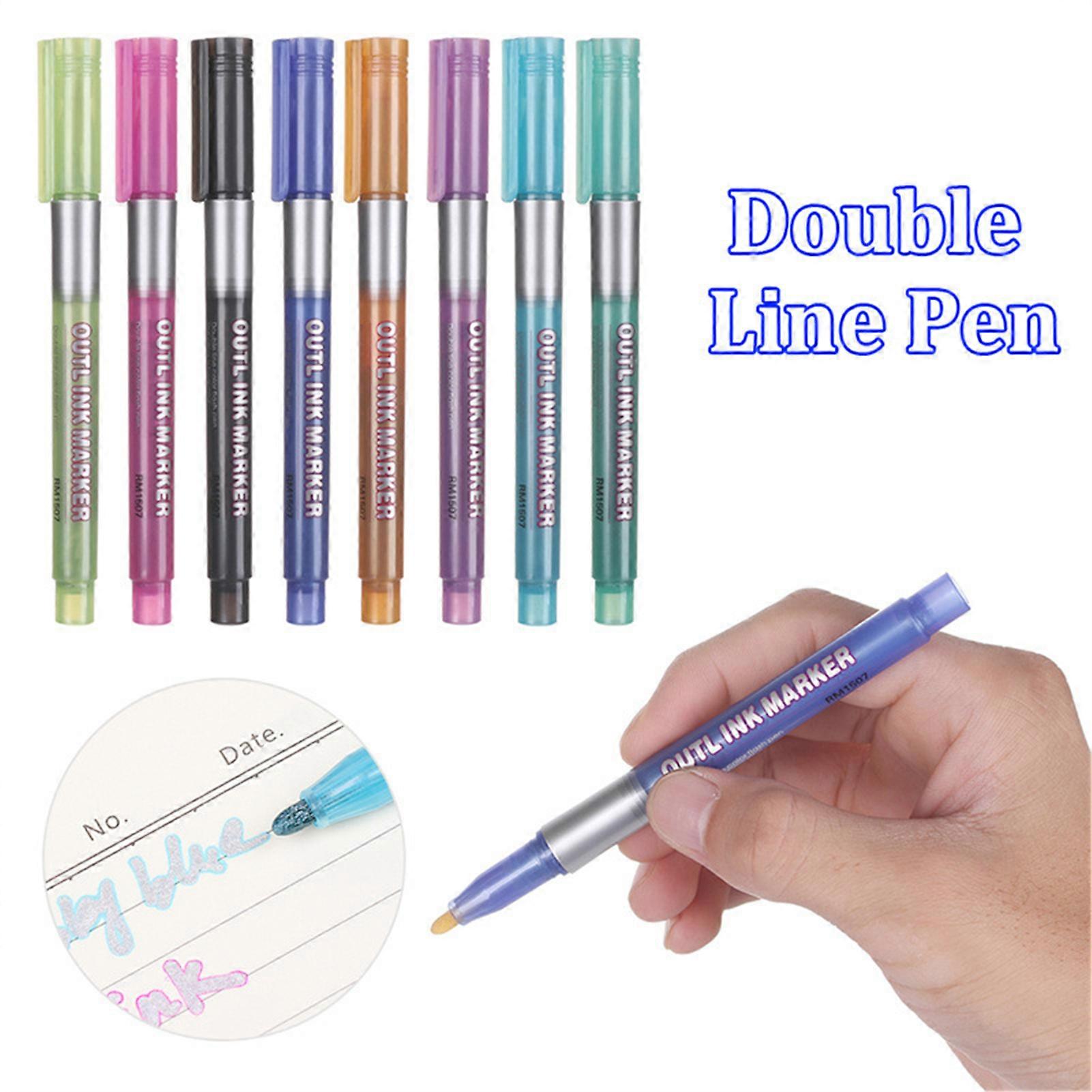 8PCS Fluorescent Double Line Marker Pen Quick Drying Super Squiggles Marker for Writing Notes Scrapbooks