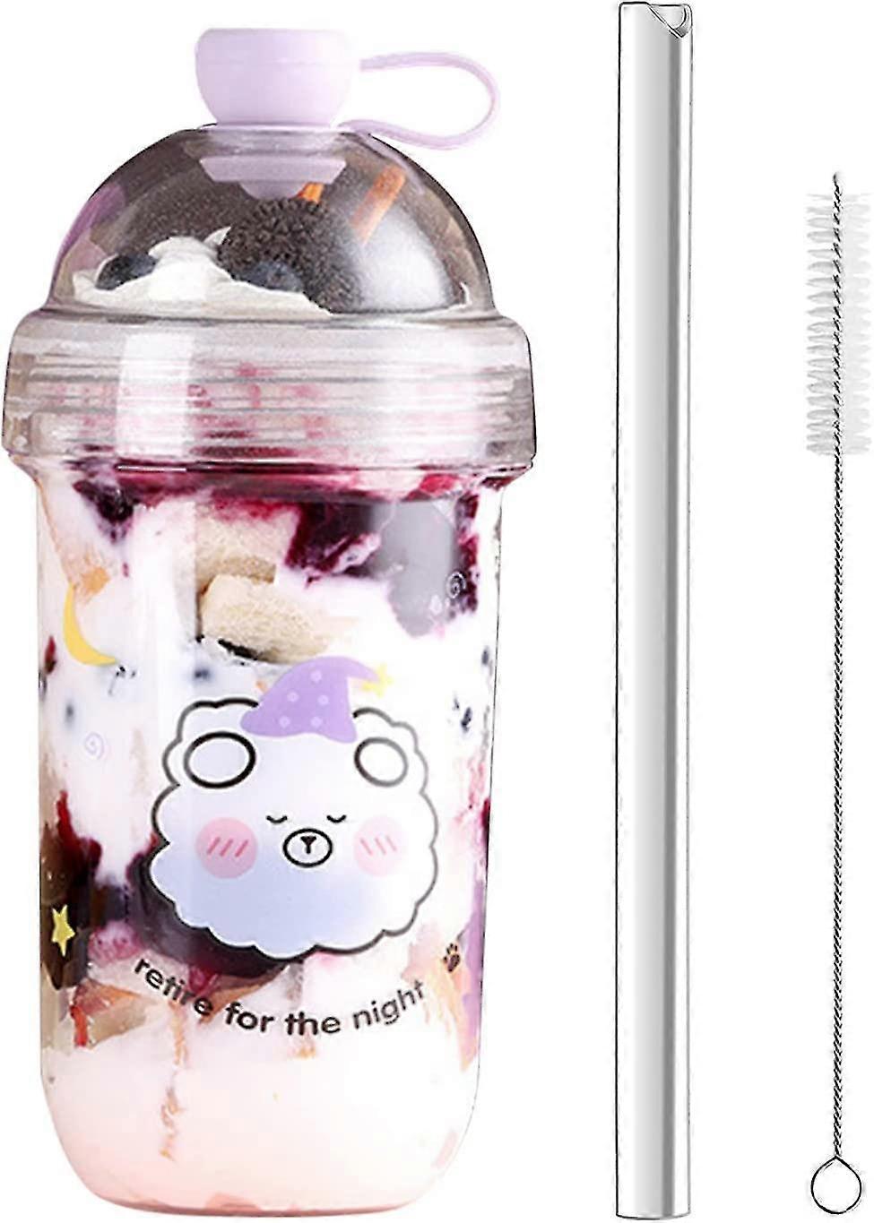 Bubble Tea Mug, 560ml Reusable Drinking Cup With Lid And Straw For Smoothies, Milkshakes And Juices, Great For Home And Office (purple).