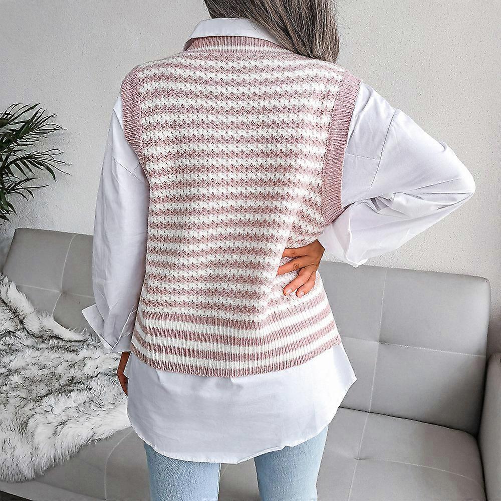 Gilet Donna Maglia Righe Senza Maniche – Scollo A V Con Abbottonatura – Canotta Casual Elegante - 3