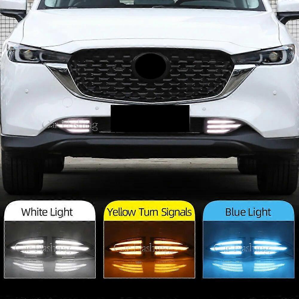 1 Pair Car LED Daytime Running Light For Mazda CX-5 CX5 2022 2023 LED DRL Fog Lamp with yellow turn sianal Decoration