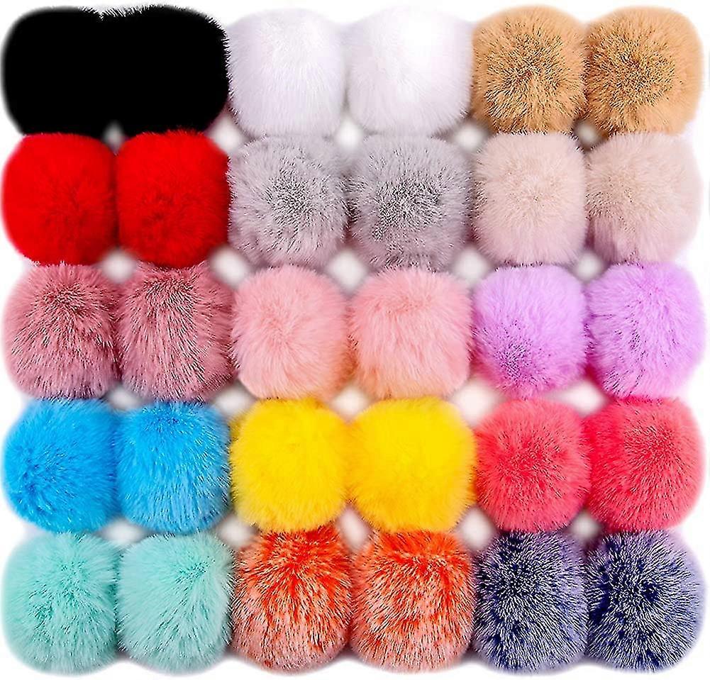 30 Pieces Faux Fur Pompoms Balls Diy Faux Rabbit Fur Fluffy Pompom With Elastic