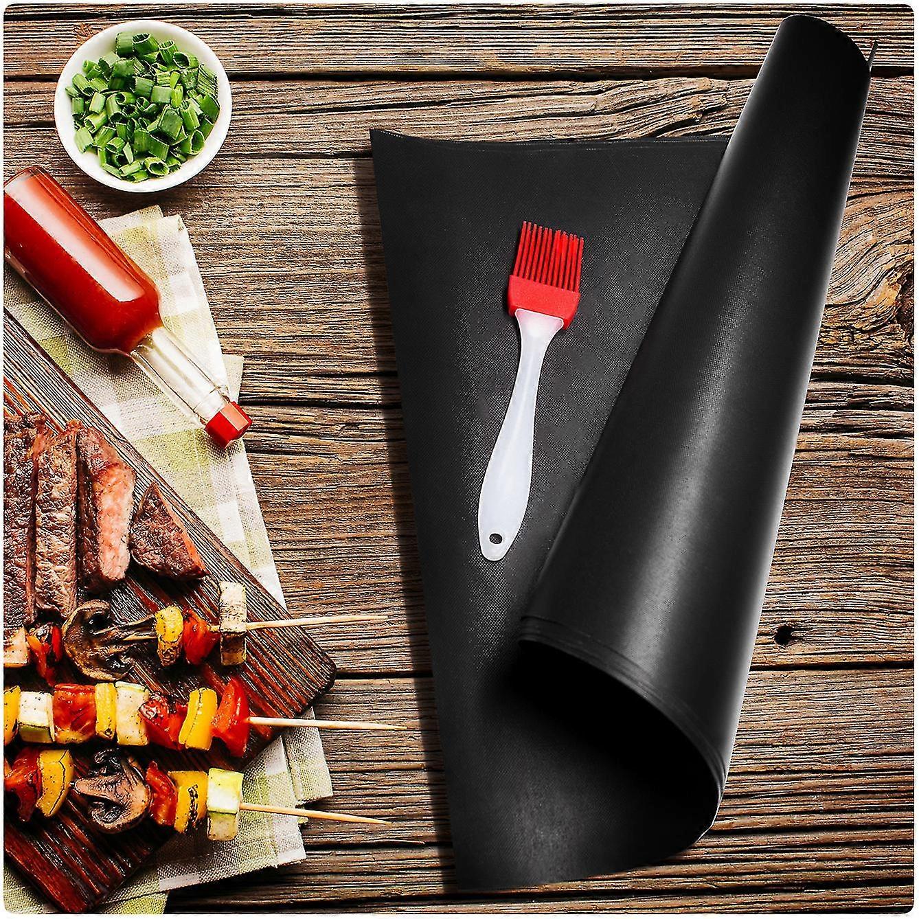 Grill Mat Set Of 5 + Brush 40 X 33 Cm Grill Mats For Gas Grill Permanent Baking Foil Baking Paper