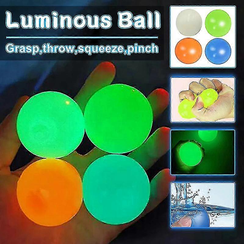 4pcs Luminescent Stress Relief Balls Sticky Ball(1.8in), Sticky Balls Bulk Stick Wall Ceiling Fall Off Slowly