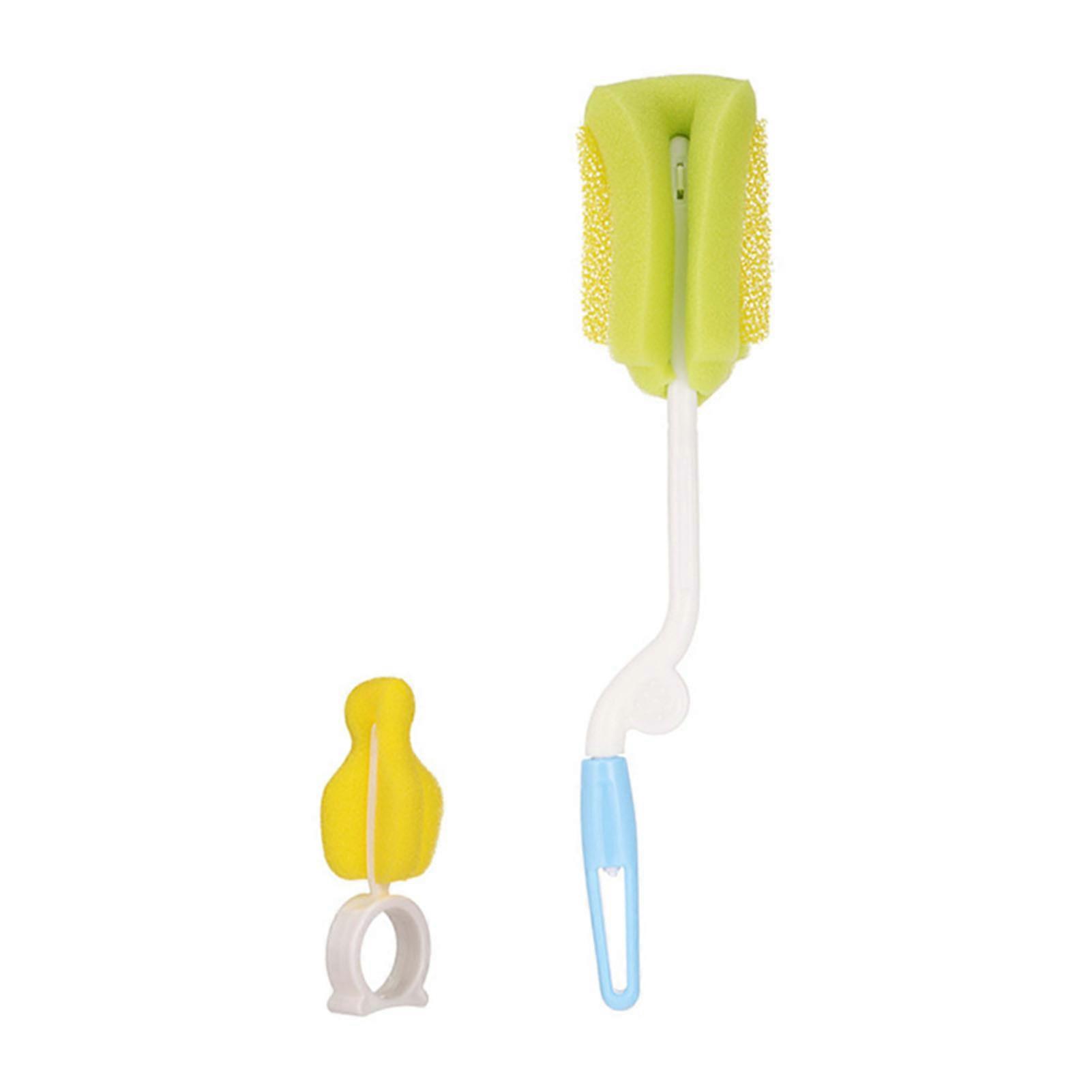 Newborn Bottle Brush Cleaner Rotary PP Portable Infant Sponge Nipple Bottle Brush for Baby Blue