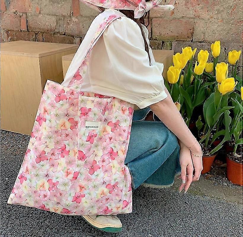 Fragmentert blomstertøypose, sommerstrandveske, handlepose