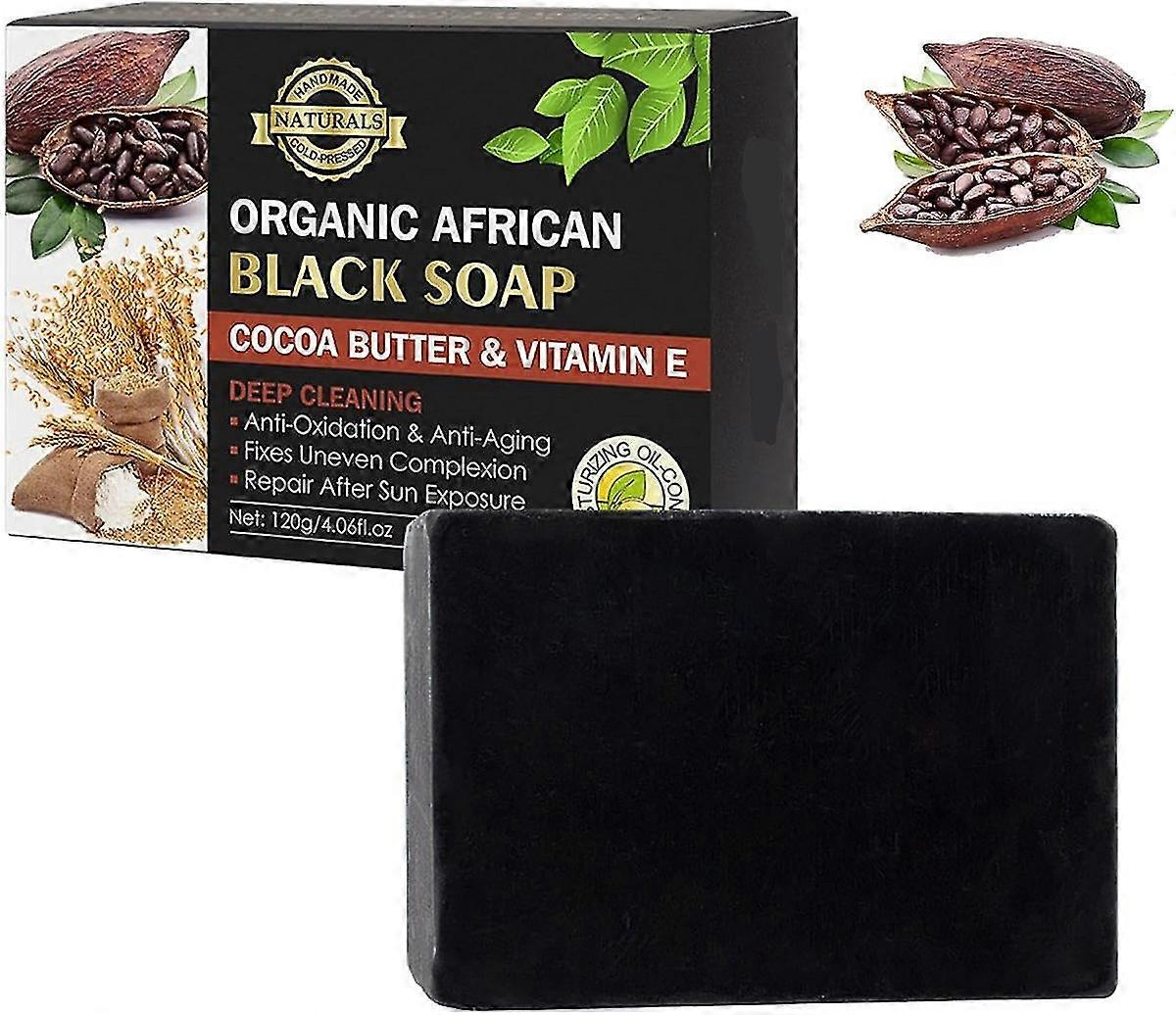 Organic African Black Soap, African Black Soap Bar For Dry Skin And Skin Conditions, With Natural Ingredients, Cocoa Butter And Vitamin E