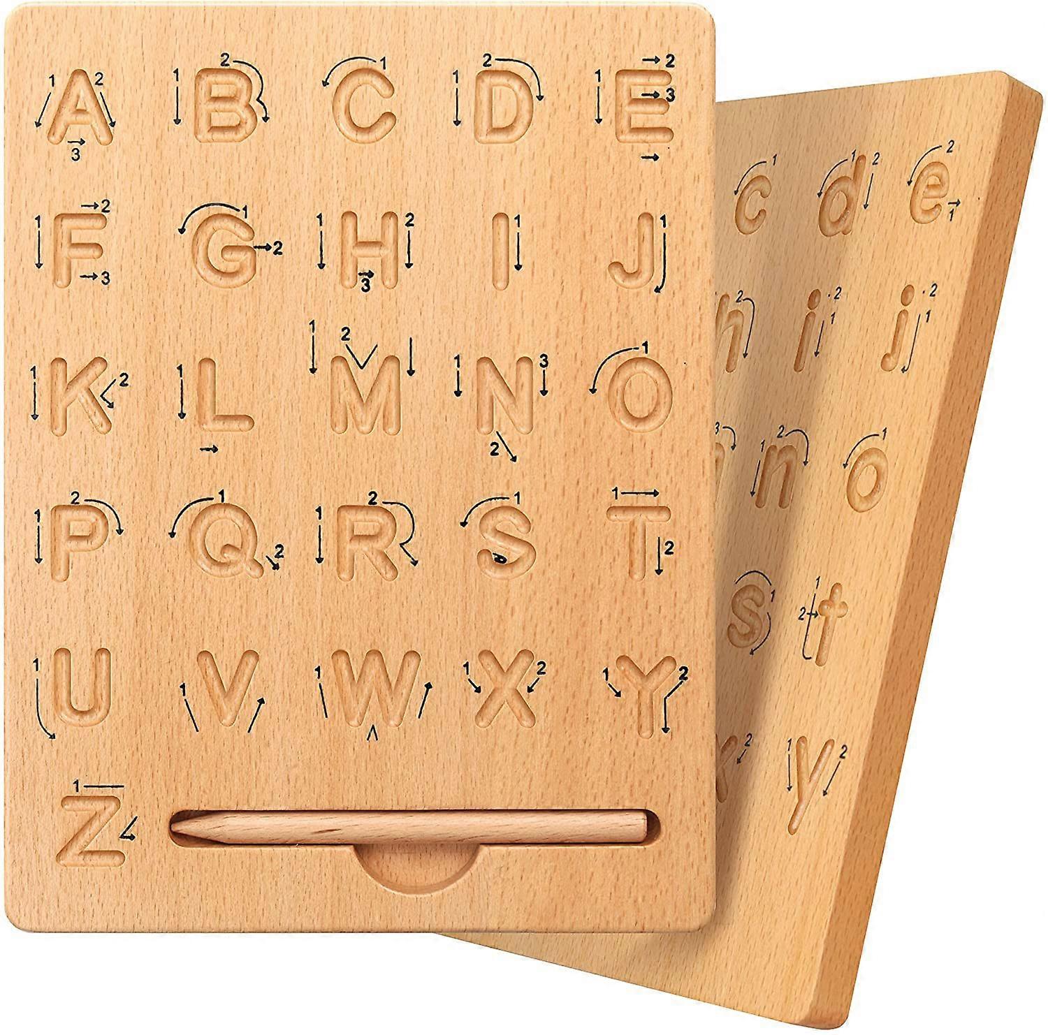 Wooden Alphabet Practice Board, Double Sided Alphabet Tracing Tool to Learn