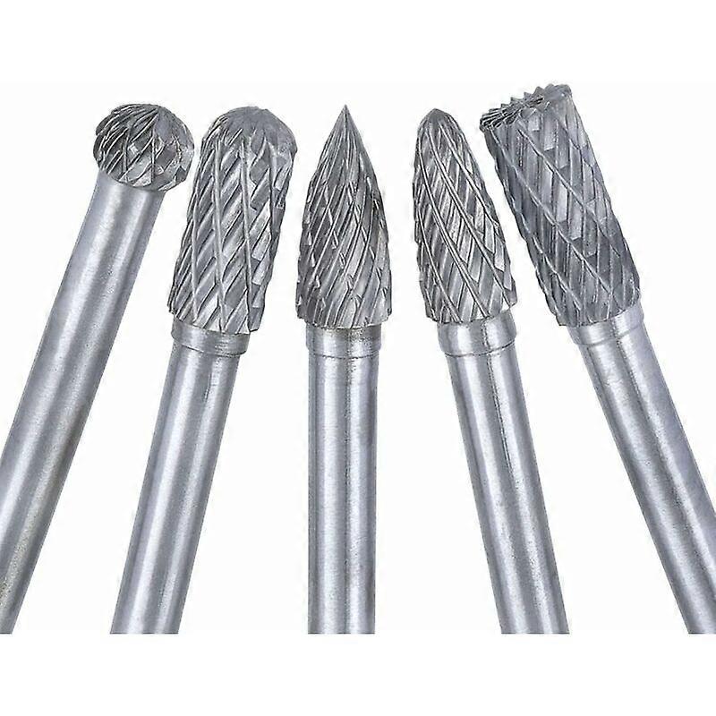 5pcs Kit 6mm Shank Tungsten Carbide Burrs 8mm Head Double Cut Tungsten Carb