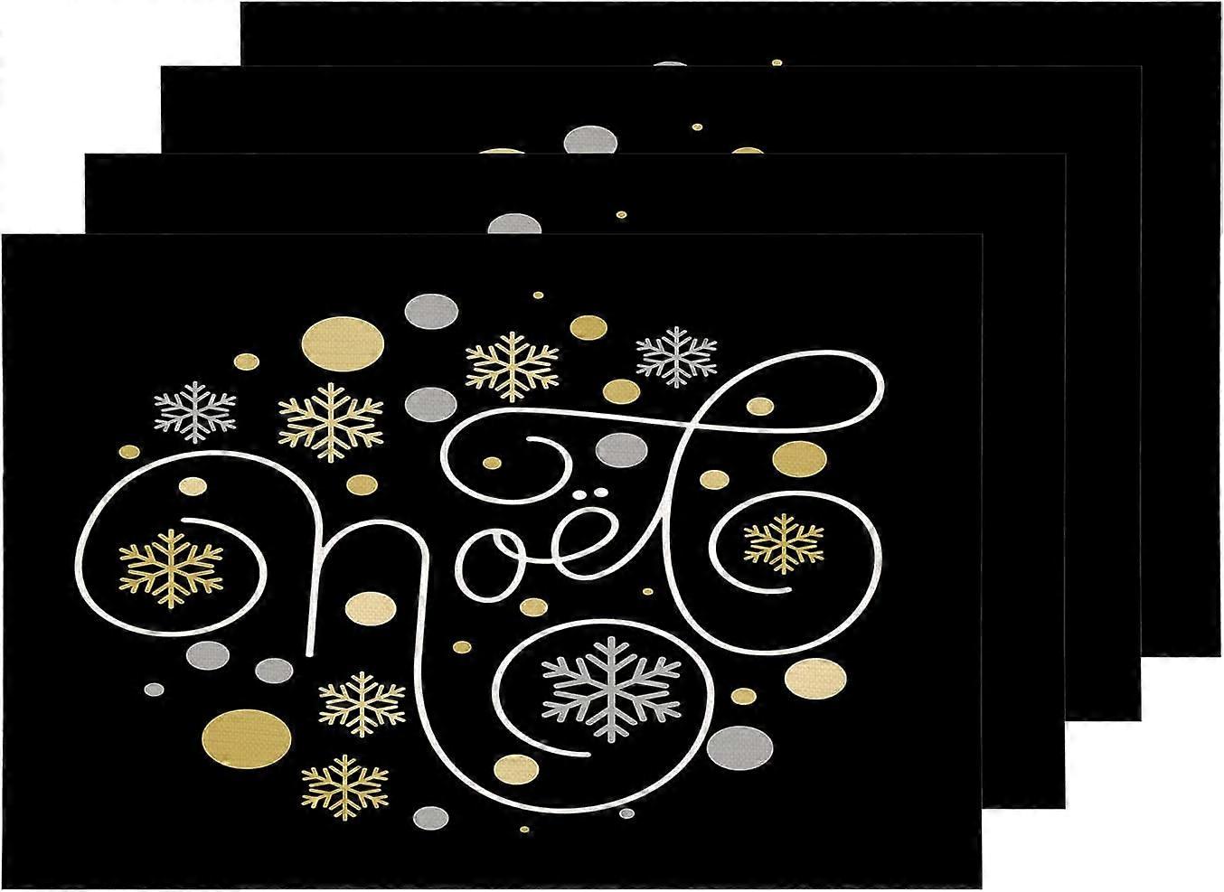 Christmas Snowflake Placemats, Star Monogram Joyeux Noel French Merry Table Mat Linen Burlap Washable Double-Deck Heat Insulation for Dining Table Kit