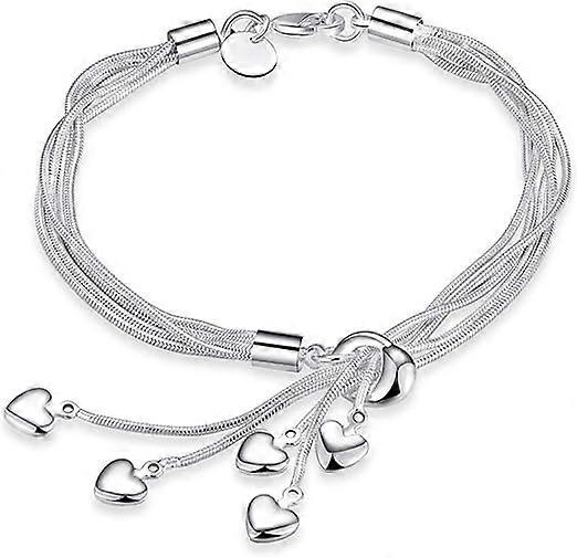 Five Wire Chain Strap Five Heart Bangle Bangle in Sterling Silver
