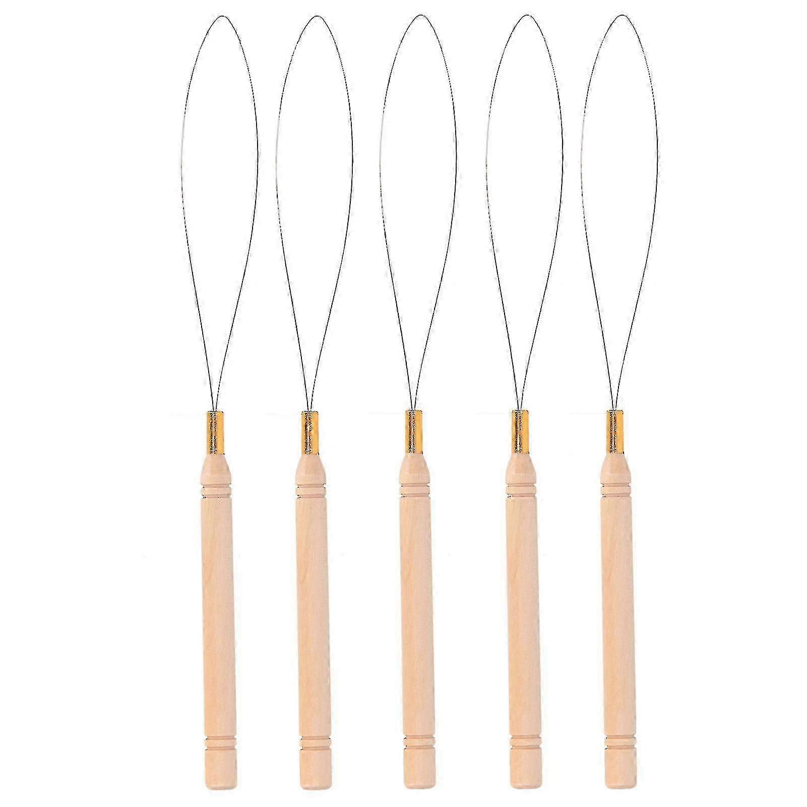 5pcs Hair Extension Loop Needle Kit Anti Slip Beech Handle Pulling Hook Needle For Tufting