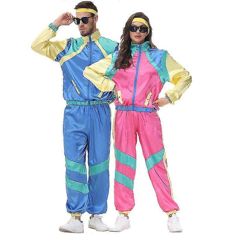 Erkekler Ve Bayan 80'ler Eşofman Retro Hip Hop Rüzgarlık Kadın Disko Eşofman Setleri Colorblock Tek Parça Kıyafetler Setjacket Rüzgarlık Elastik Bel Bandı