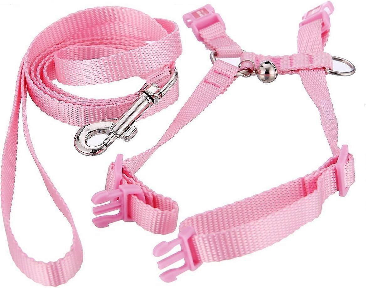 Adjustable Pet Rabbit Harness Leash with Small Bell, Pink