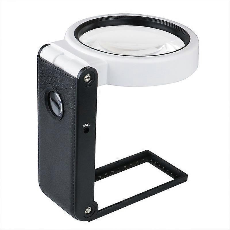 6X/25X Reading Magnifying Glass, Portable LED Lighted Magnifying Glass Standing, Handheld Illuminated Magnifier with 6 LED Lights for Reading, Jewelr