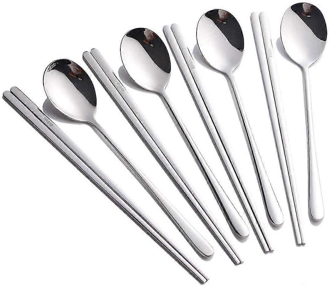 2023 - 4 set lepels en eetstokjes dinerset roestvrij staal Koreaanse eetstokjes lepels set (8 stuks zilver