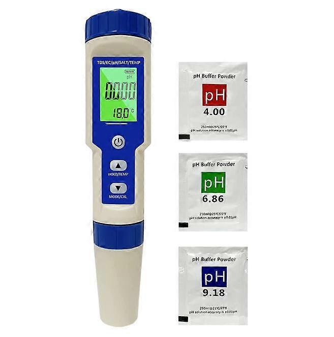 5 in 1 Electronic PH Meter with TDS EC Salinity Temperature pH Multi-parameter Tester Waterproof IP67 High Accuracy Water pH Meter Automatic Temperatu
