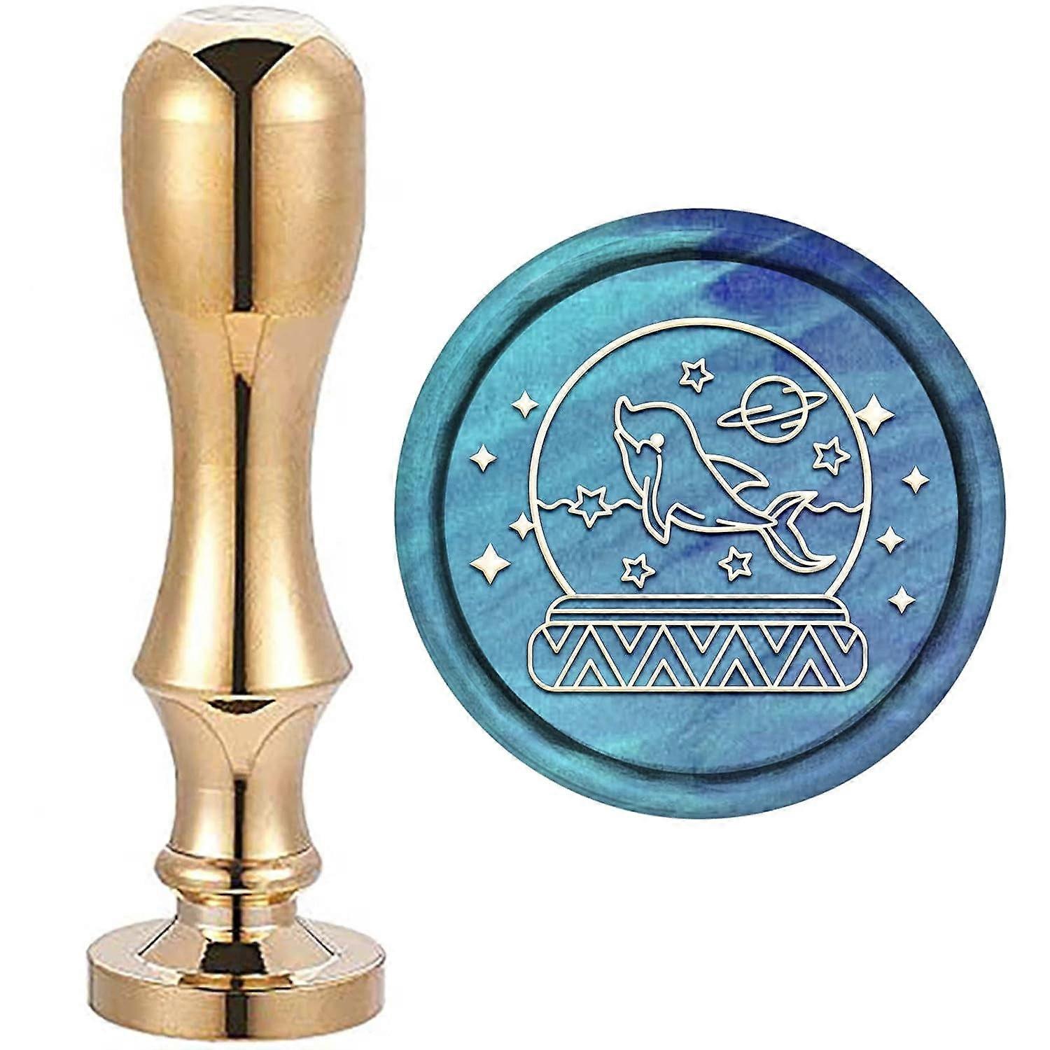 1Set Brass Wax Seal Stamp and Handle Sets Crystal Ball with Dolphin Pattern for Envelopes Invitations Greeting Cards