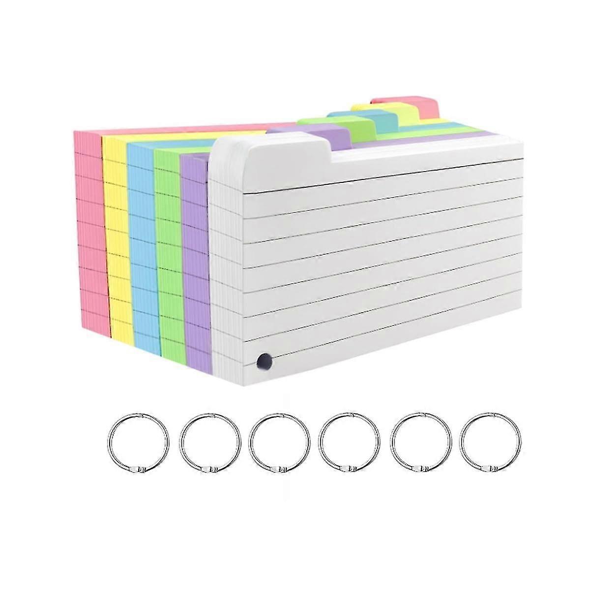 600pcs Cartes d’index colorées, 3.4x5inch Cartes d’index réglées avec anneau, cartes d’index doublées Cartes de notes lourdes pour étudier le bureau