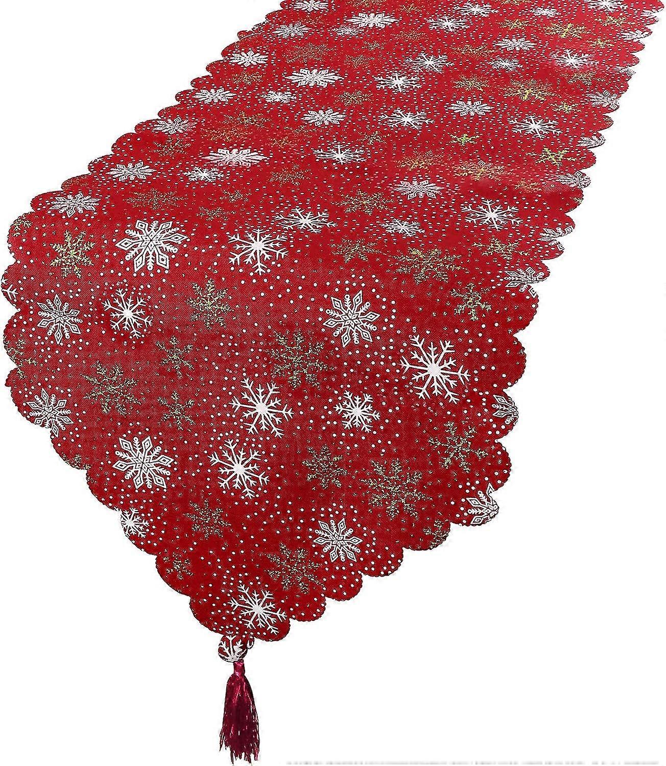 35x180cm Christmas Table Runners - Red with Snowflake Patterns
