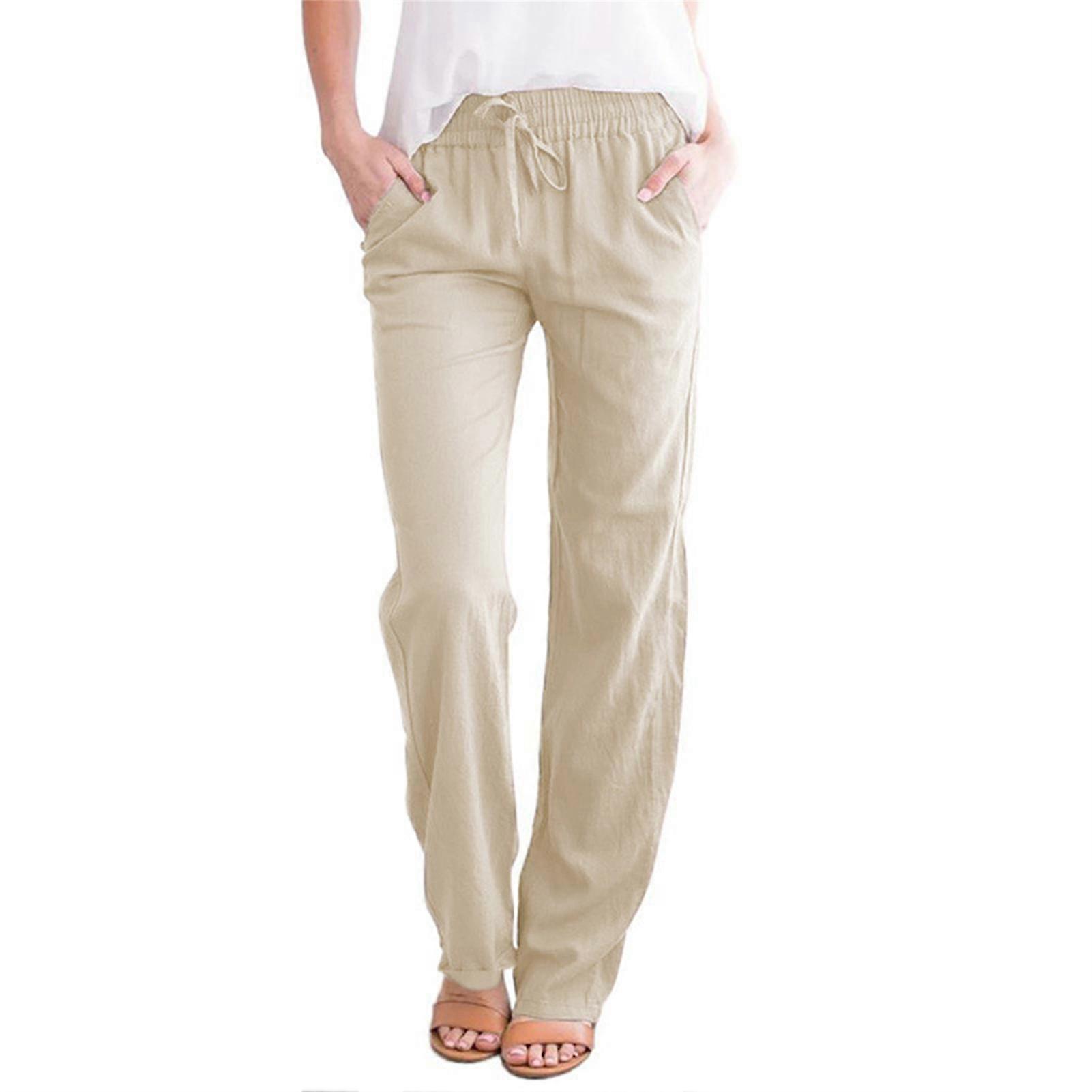 Women's Wide Leg Palazzo Pants Loose Linen Drawstring Cropped Pants Trousers
