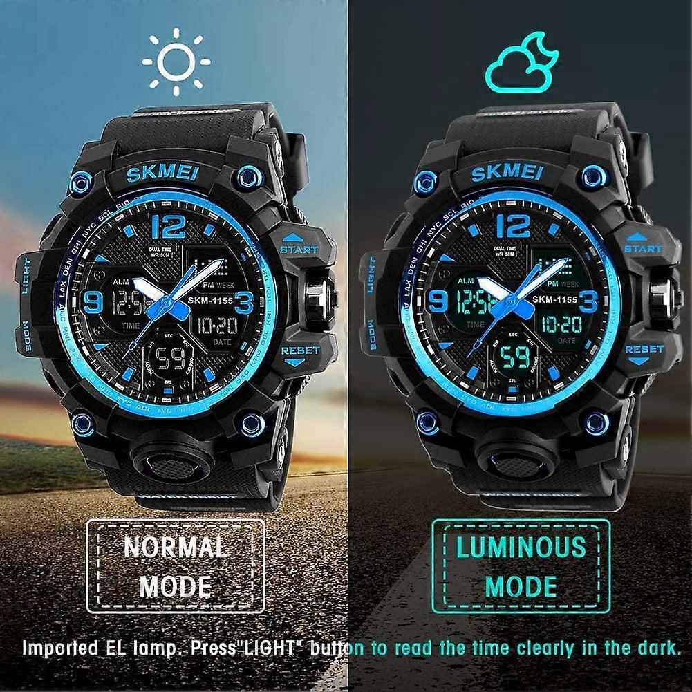 Mannen analoge sporthorloge, led militaire digitale horloge elektronische stopwatch grote dual dial tijd outdoor leger polshorloge tactisch,Oranje