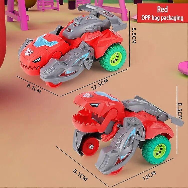 Crash deformation dinosaur toy car children inertia car fall-resistant rotatable racing boy toy car giftred Remote Control Robots