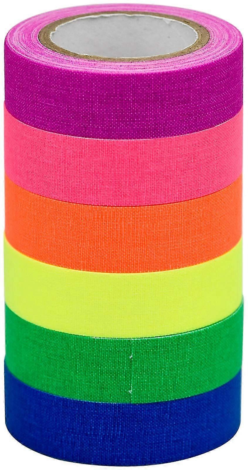 Fluorescent Clo Tape, 6 Rolls Fluorescent Clo Tape Luminous Neon Gaffer Tapes Self Adhesive Uv Blacklight Reactive