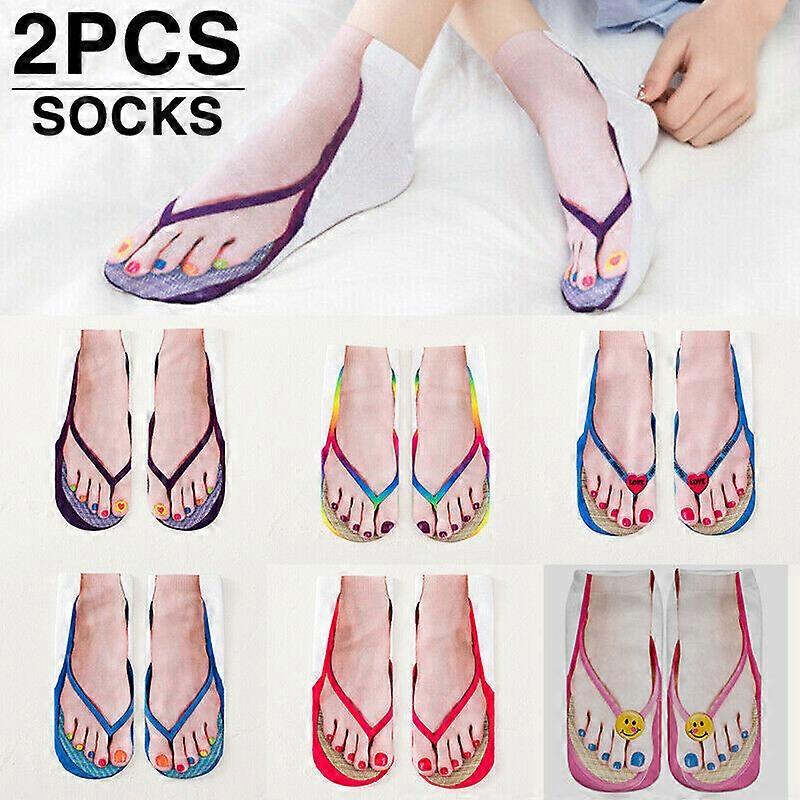 2X  3D Pattern Flip Flop Socks Funny Sock Summer Design Stocking Gift Novelty