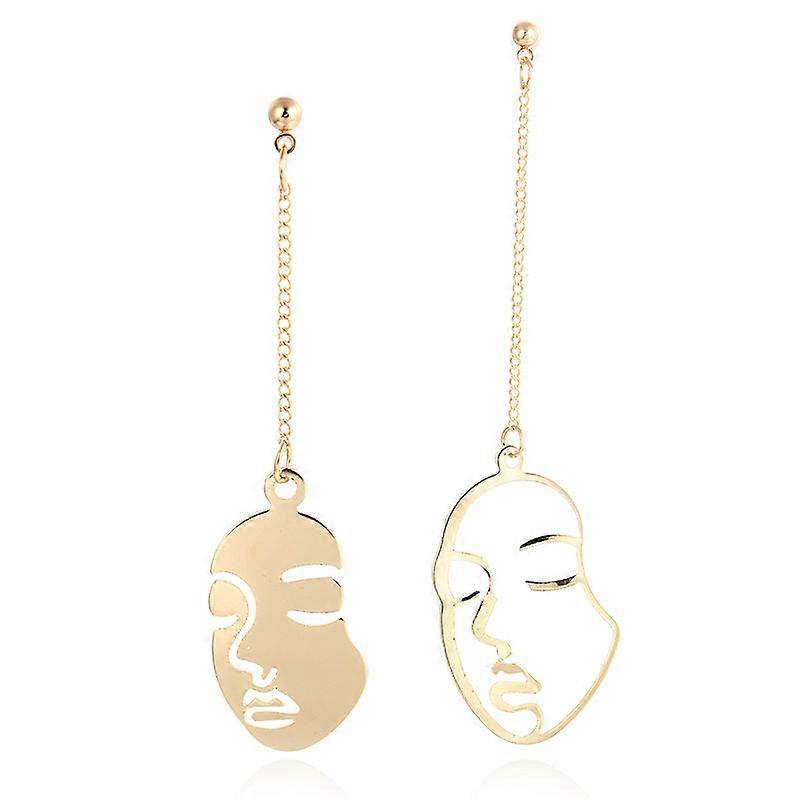 1pair Funny Face Long Earrings Exaggerated Profile Face Line Stud Earrings