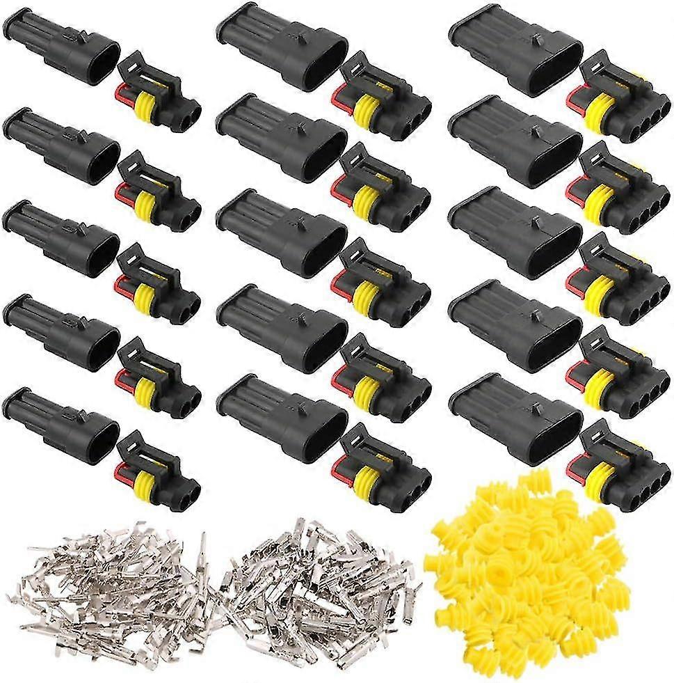 15 Set Professional Car Waterproof Electrical Wire Connector Terminal Plug Socket Kit, for Boat Truck Auto Scooter Motorcycle (2 Pin 5 Set, 3 Pin 5 S