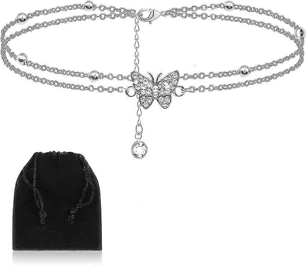 14K Butterfly Silver anklets for Women - Adjustable Women's anklets